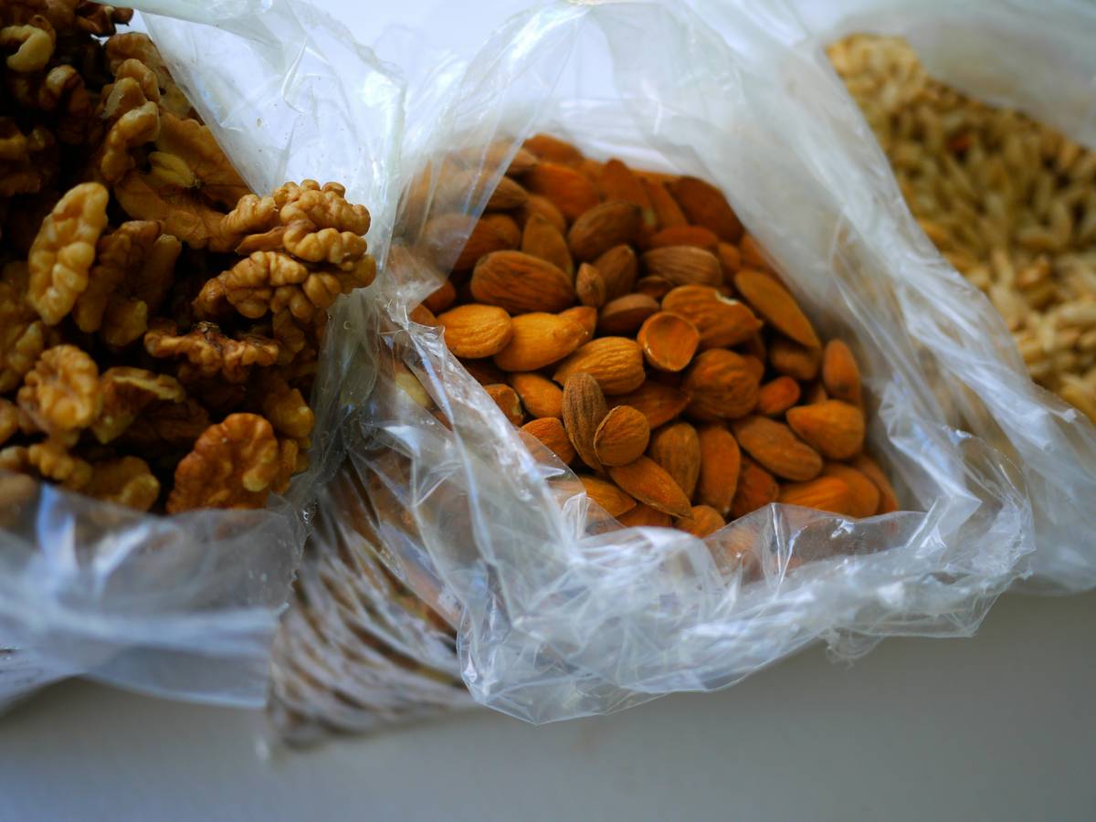 close-up of organic brain-boosting bites showing visible seeds and cacao nibs for texture